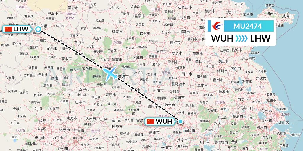 MU2474 China Eastern Airlines Flight Map: Wuhan to Lanzhou