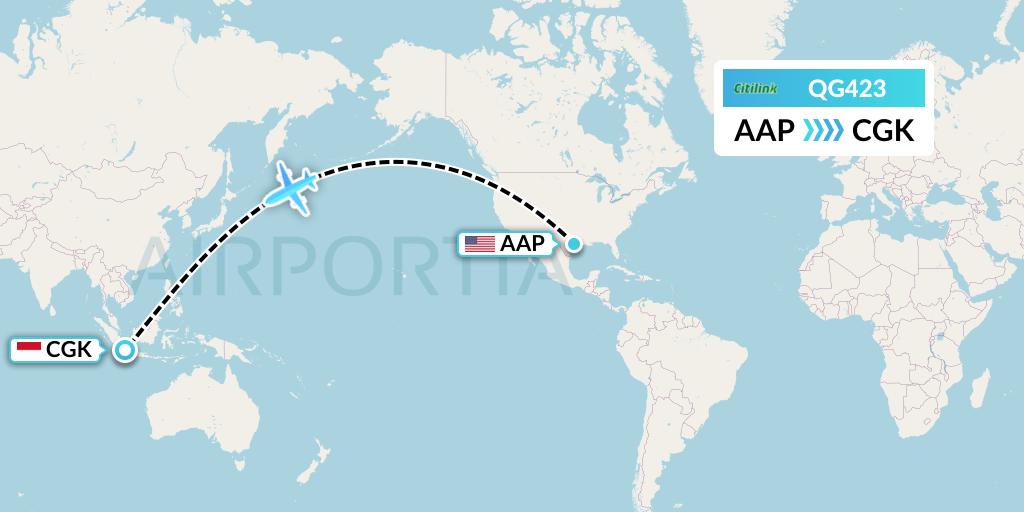 QG423 Citilink Flight Map: Houston to Jakarta
