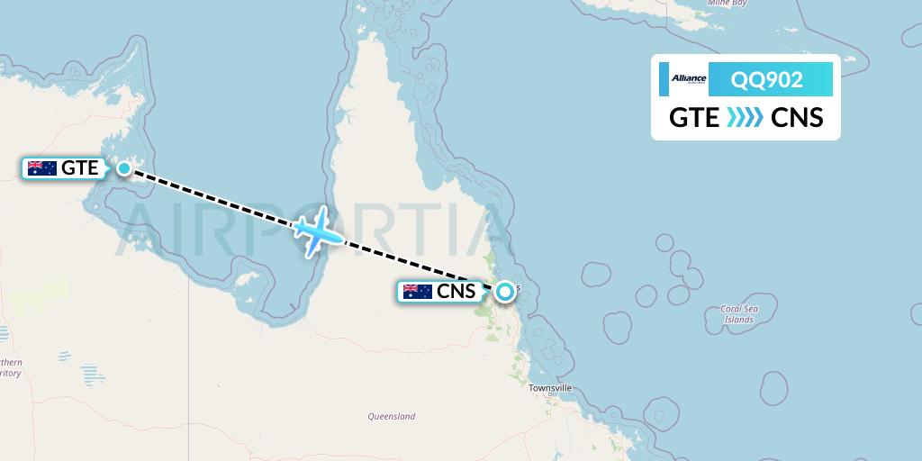 QQ902 Alliance Airlines Flight Map: Groote Eylandt to Cairns