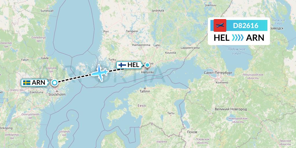 D82616 Norwegian Air International Flight Map: Helsinki to Stockholm