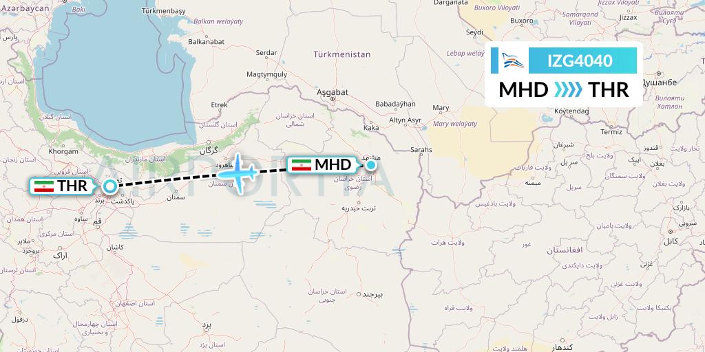IZG4040 Zagros Airlines Flight Map: Mashhad to Tehran