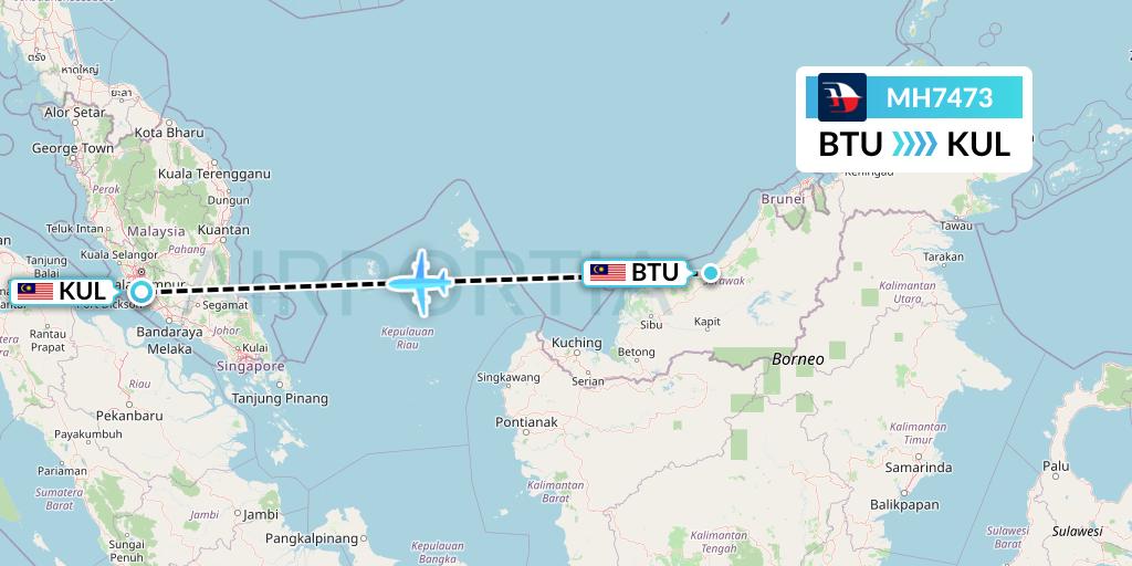 MH7473 Malaysia Airlines Flight Map: Bintulu to Kuala Lumpur
