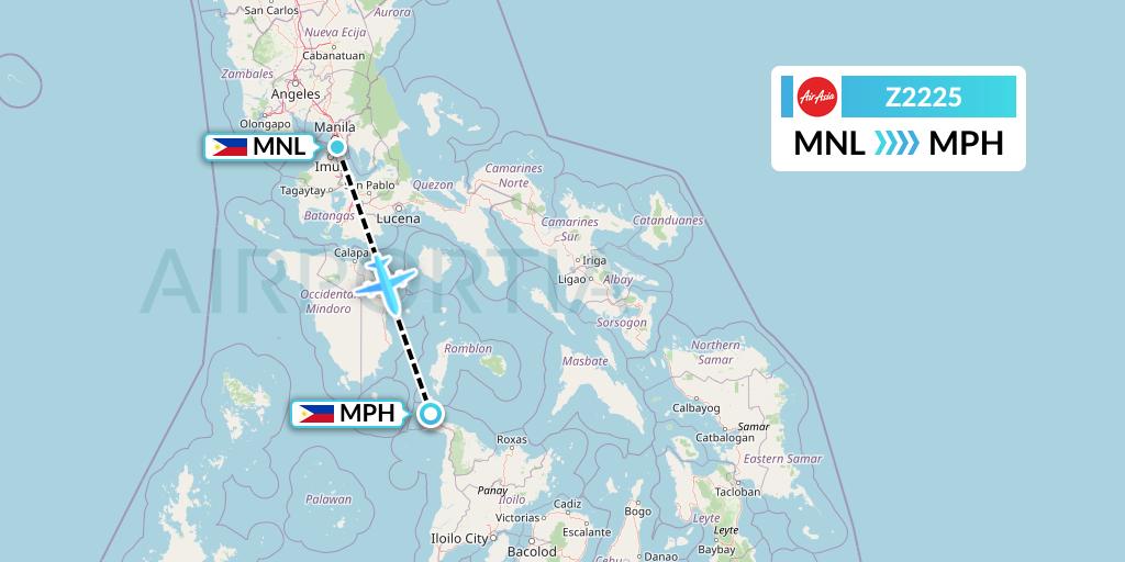 Z2225 Philippines AirAsia Flight Map: Manila to Caticlan