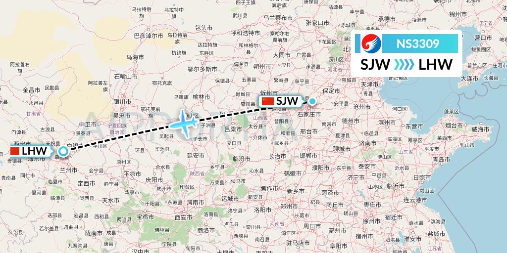 NS3309 Hebei Airlines Flight Map: Shijiazhuang to Lanzhou