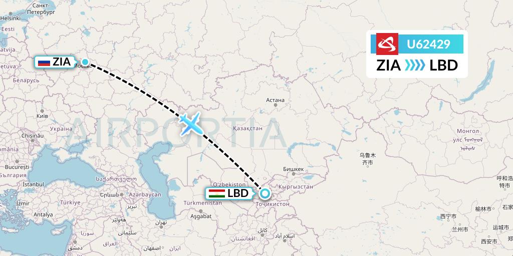 U62429 Ural Airlines Flight Map: Moscow to Khudzhand