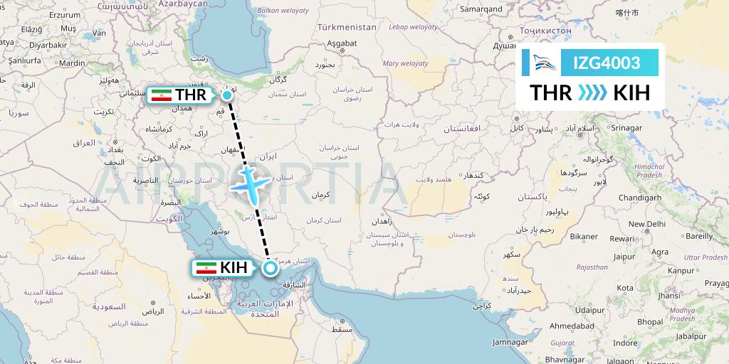 IZG4003 Zagros Airlines Flight Map: Tehran to Kish Island