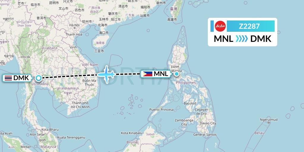 Z2287 Philippines AirAsia Flight Map: Manila to Bangkok