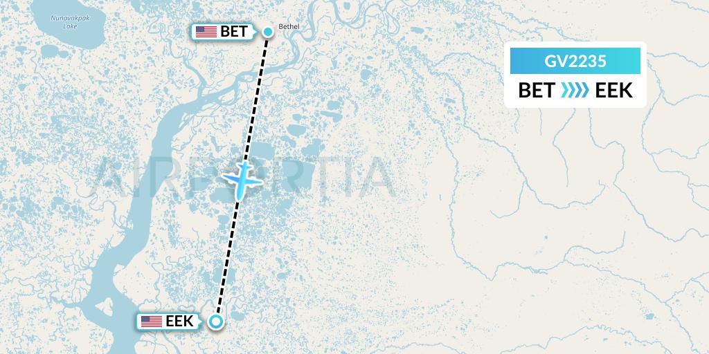 GV2235 Grant Aviation Flight Map: Bethel to Eek