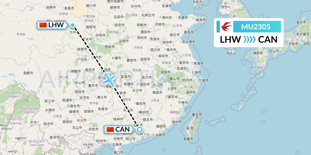 MU2305 China Eastern Airlines Flight Map: Lanzhou to Guangzhou