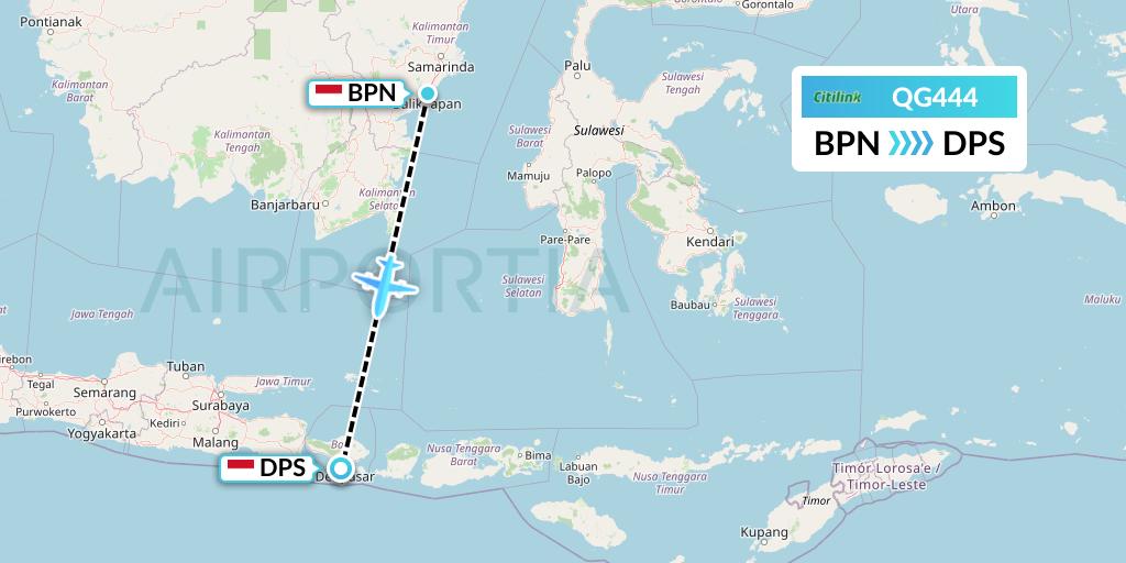 QG444 Citilink Flight Map: Balikpapan to Denpasar