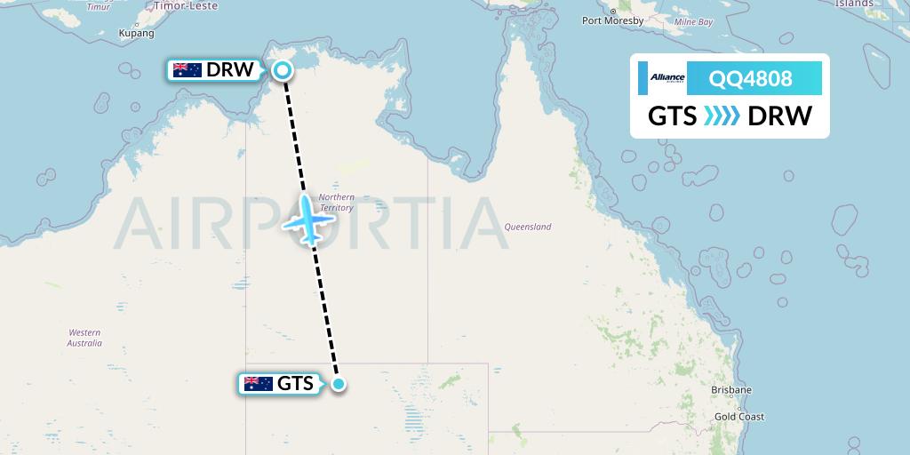 QQ4808 Alliance Airlines Flight Map: Australia to Darwin