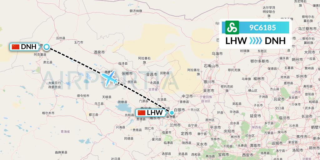 9C6185 Spring Airlines Flight Map: Lanzhou to Dunhuang