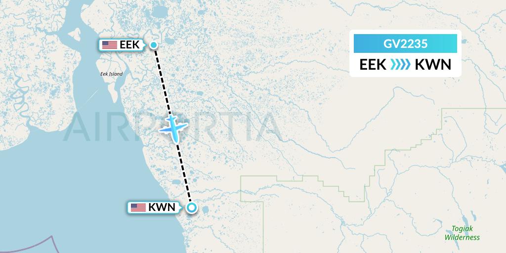 GV2235 Grant Aviation Flight Map: Eek to Quinhagak