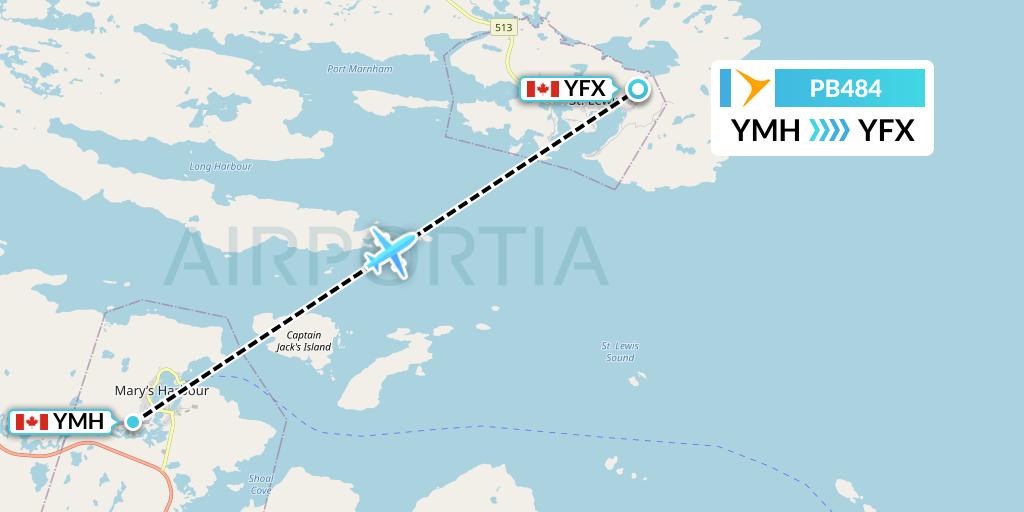 PB484 PAL Airlines Flight Map: Mary's Harbour to St. Lewis