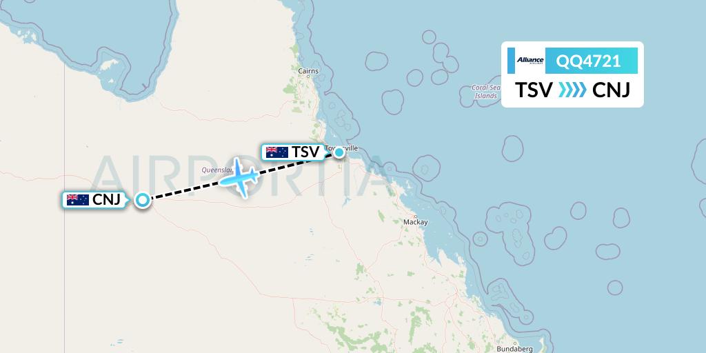 QQ4721 Alliance Airlines Flight Map: Townsville to Cloncurry