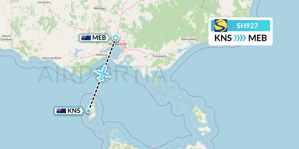 SH927 Sharp Airlines Flight Map: King Island to Essendon