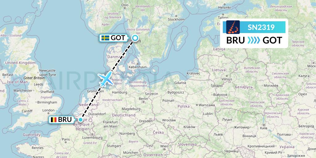 SN2319 Brussels Airlines Flight Map: Brussels to Gothenburg