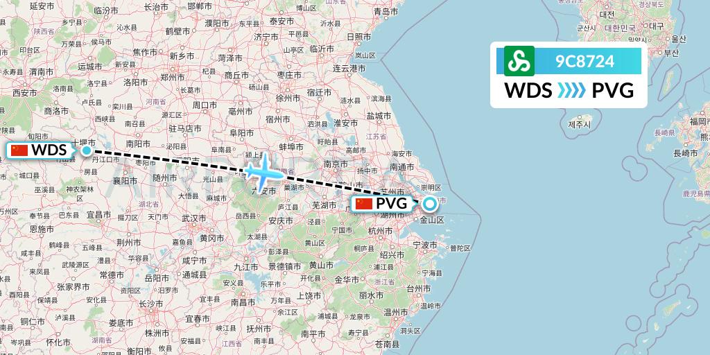 9C8724 Spring Airlines Flight Map: Shiyan to Shanghai