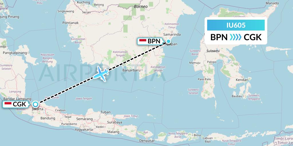 IU605 Pt. Super Air Jet Flight Map: Balikpapan to Jakarta