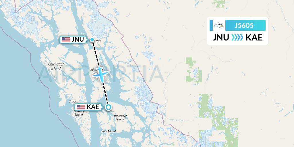 J5605 Alaska Seaplane Service Flight Map: Juneau to Kake