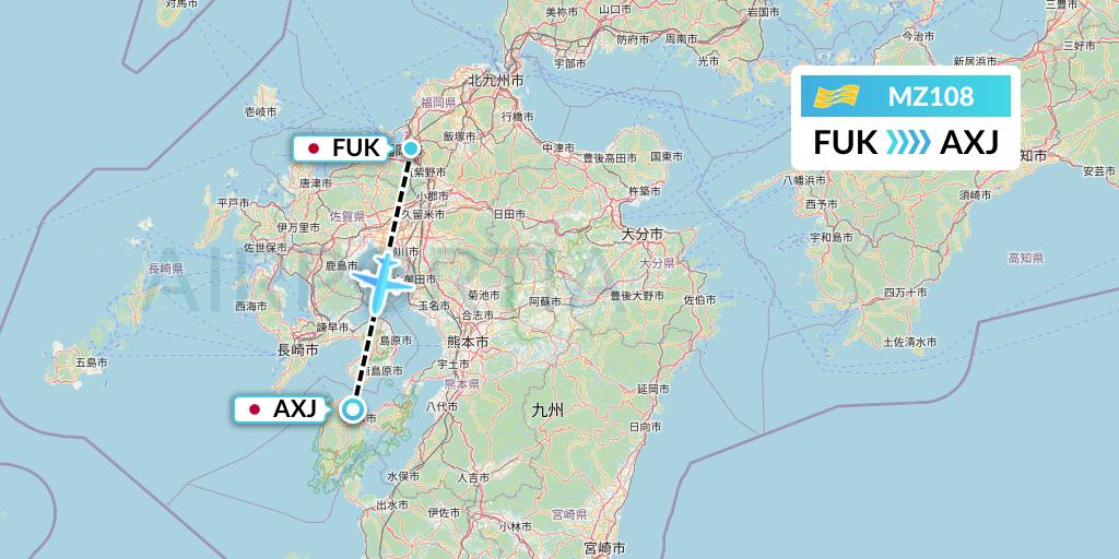 MZ108 Amakusa Airlines Flight Map: Fukuoka to Amakusa