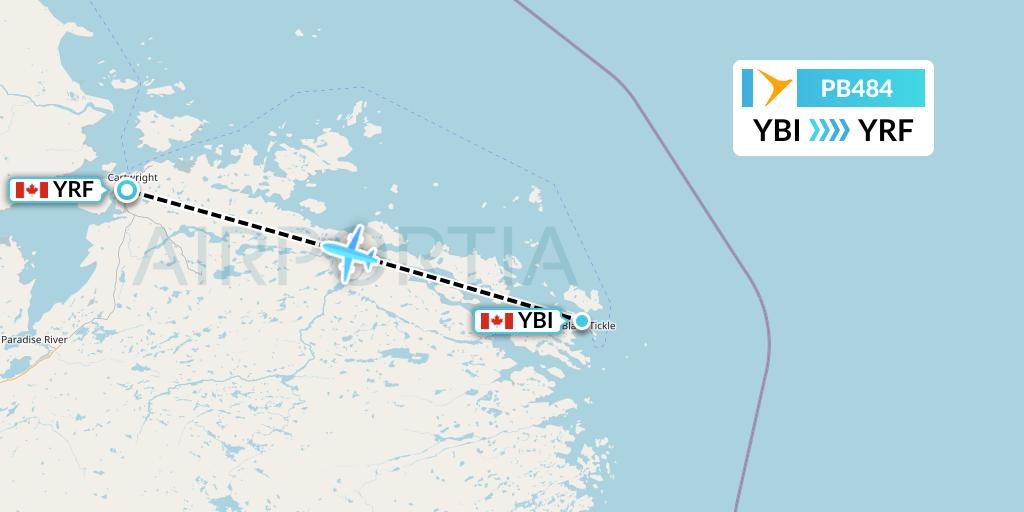 PB484 PAL Airlines Flight Map: Black Tickle to Cartwright