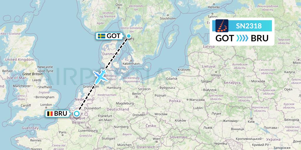 SN2318 Brussels Airlines Flight Map: Gothenburg to Brussels