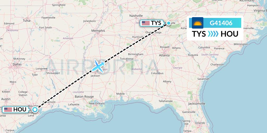 G41406 Allegiant Air Flight Map: Knoxville to Houston