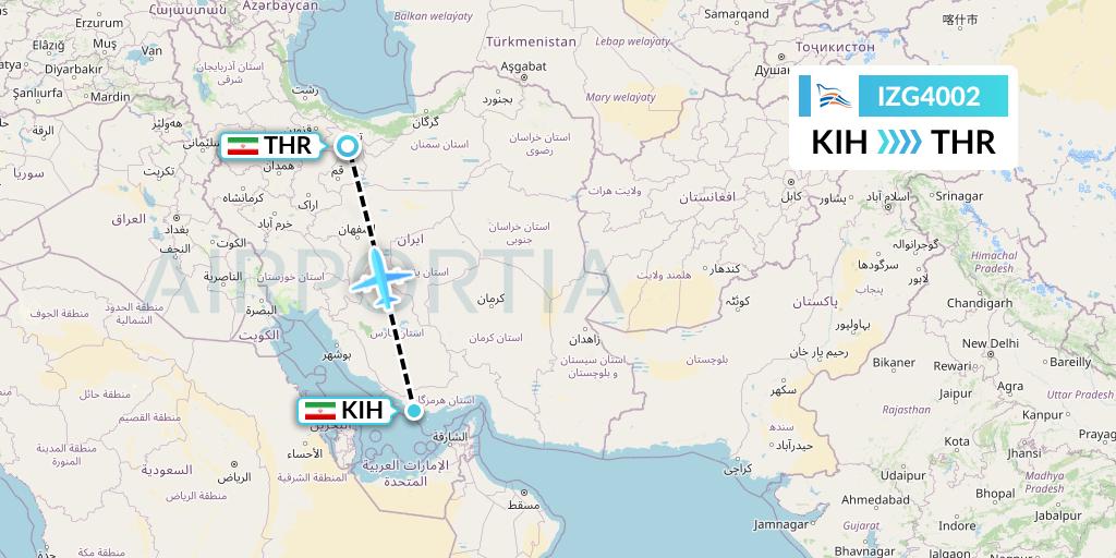 IZG4002 Zagros Airlines Flight Map: Kish Island to Tehran
