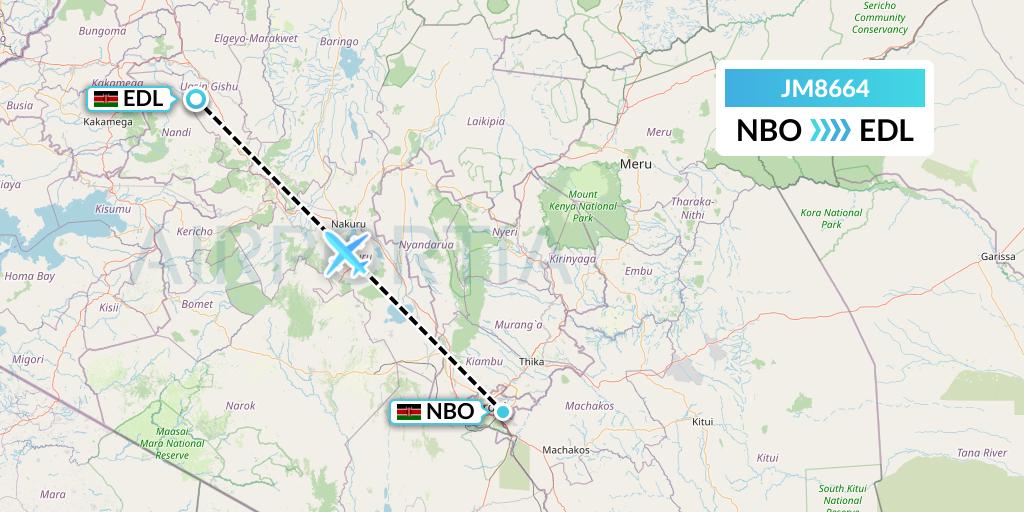 JM8664 Jambojet Limited Flight Map: Nairobi to Eldoret