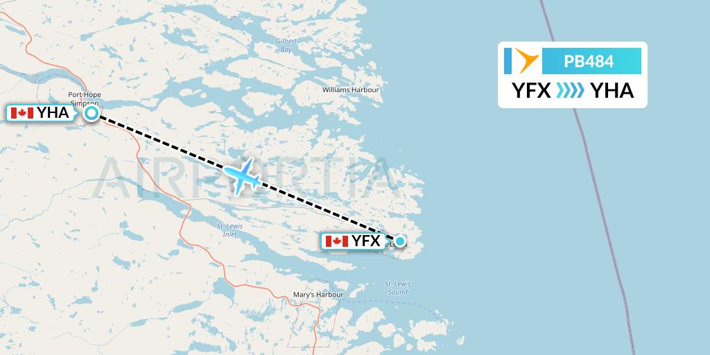 PB484 PAL Airlines Flight Map: St. Lewis to Port Hope Simpson