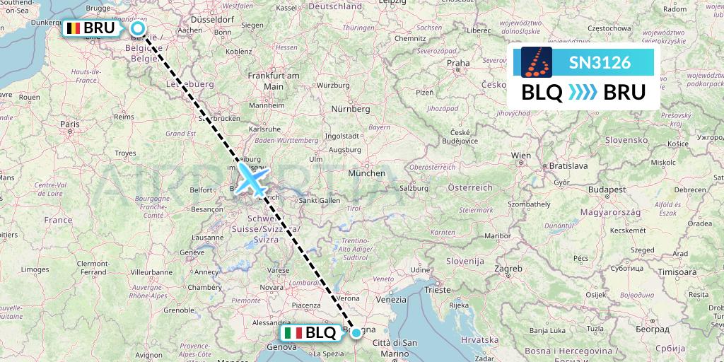SN3126 Brussels Airlines Flight Map: Bologna to Brussels