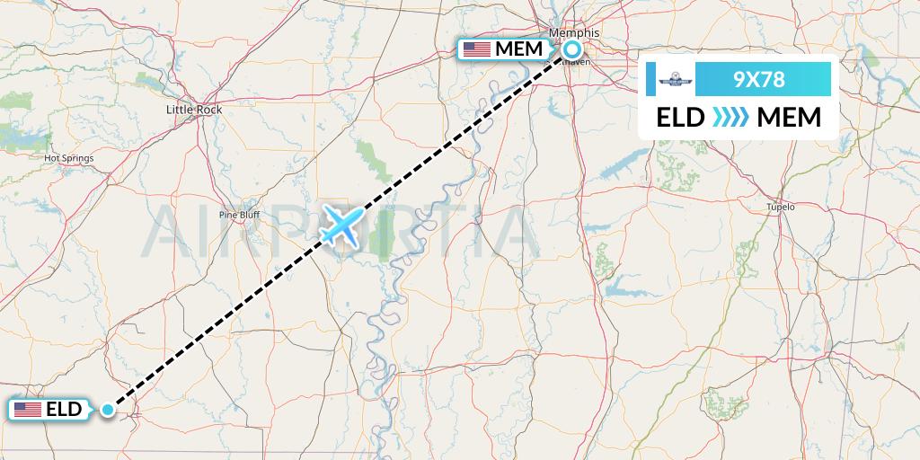 9X78 Southern Airways Express Flight Map: El Dorado to Memphis