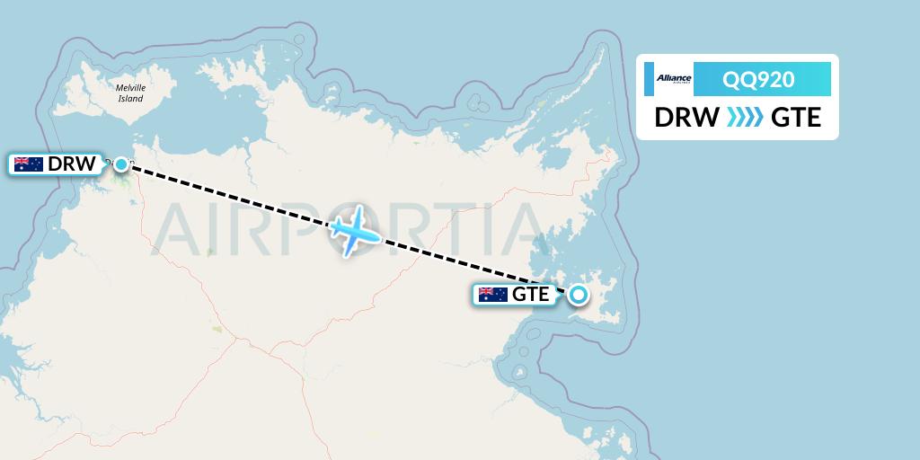 QQ920 Alliance Airlines Flight Map: Darwin to Groote Eylandt