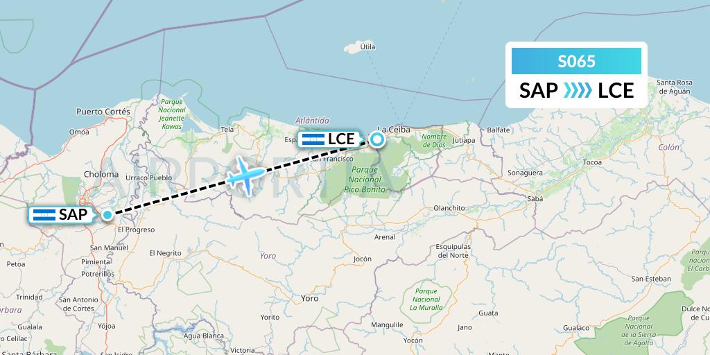 S065 Aerolineas Sosa Flight Map: San Pedro Sula to La Ceiba