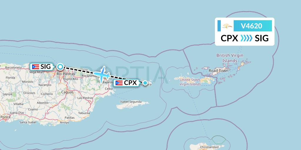 V4620 Vieques Air Link Flight Map: Isla De Culebra to San Juan