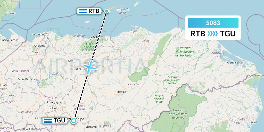 S083 Aerolineas Sosa Flight Map: Roatan to Tegucigalpa