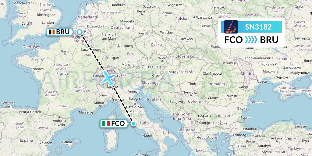 SN3182 Brussels Airlines Flight Map: Rome to Brussels