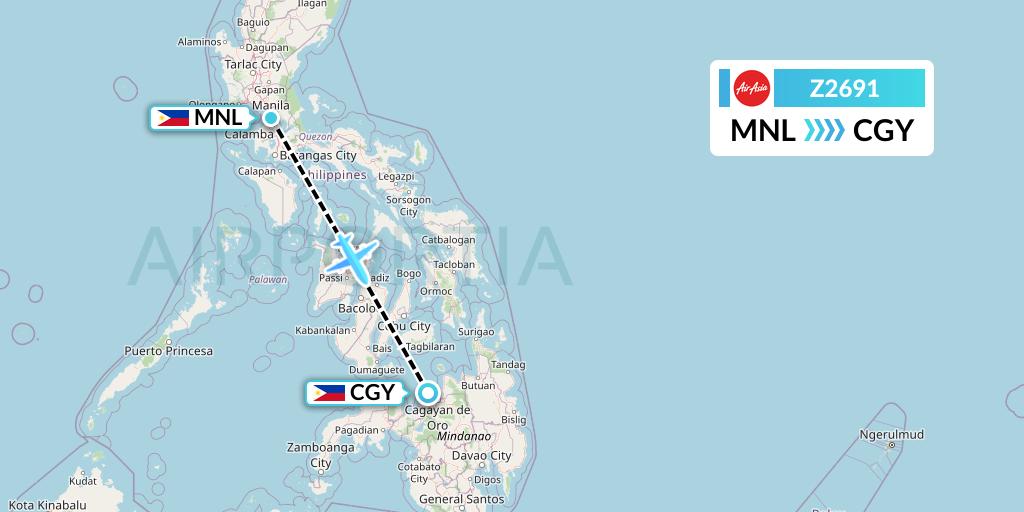 Z2691 Philippines AirAsia Flight Map: Manila to Cagayan de Oro