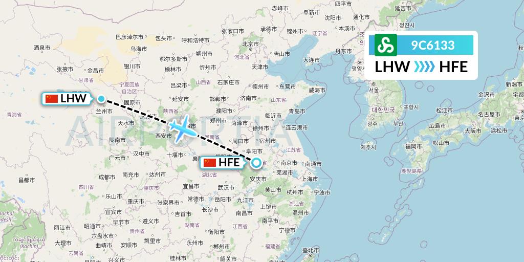 9C6133 Spring Airlines Flight Map: Lanzhou to Hefei