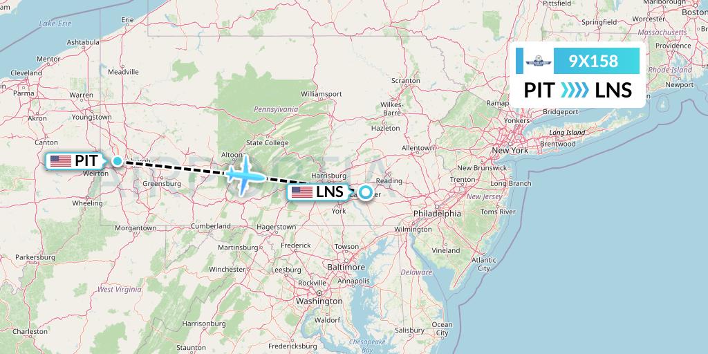 9X158 Southern Airways Express Flight Map: Pittsburgh to Lancaster
