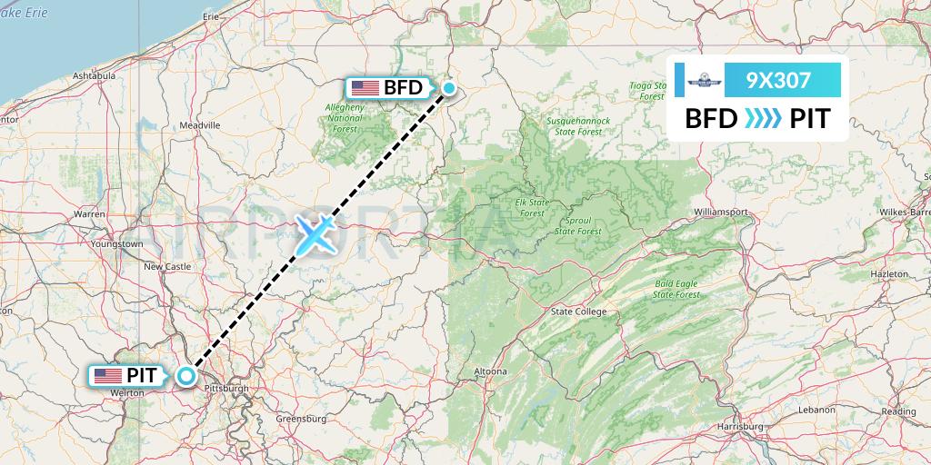 9X307 Southern Airways Express Flight Map: Bradford to Pittsburgh