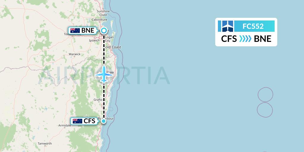 FC552 Fly Corporate Flight Map: Coffs Harbour to Brisbane