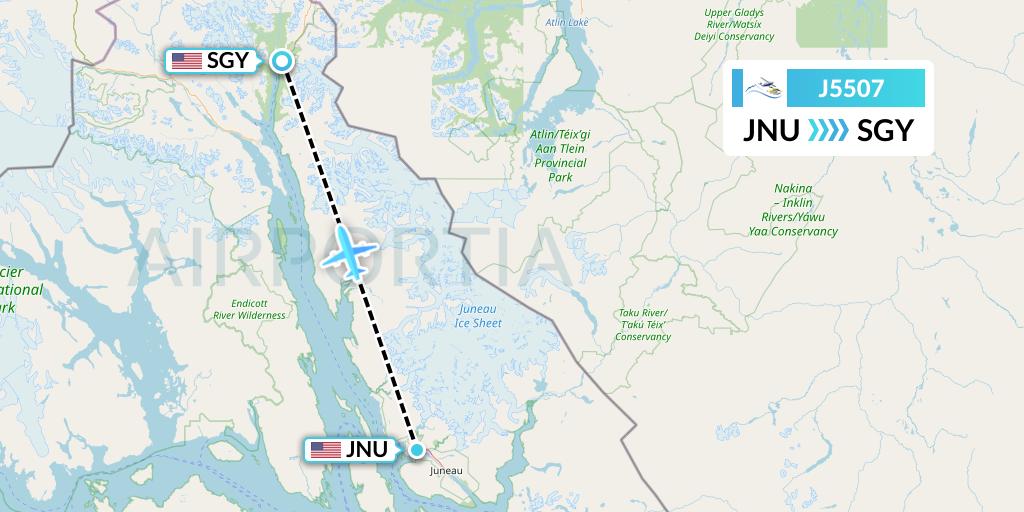 J5507 Alaska Seaplane Service Flight Map: Juneau to Skagway