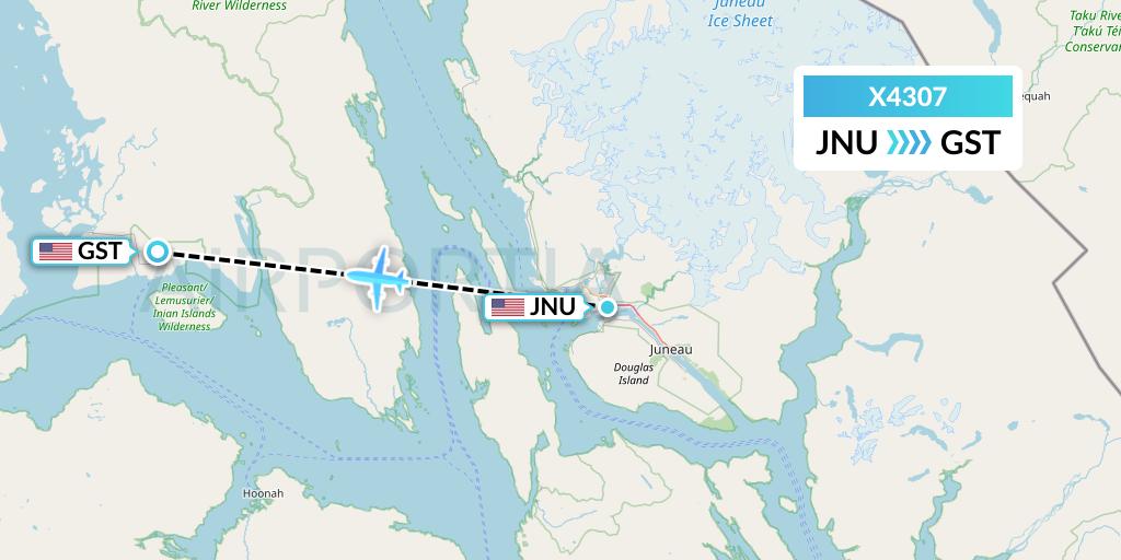 X4307 Air Excursions Flight Map: Juneau to Gustavus