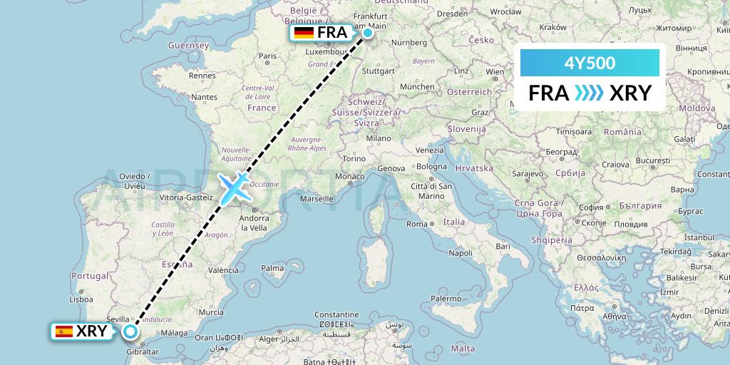 4Y500 Eurowings Discover Flight Map: Frankfurt to Jerez