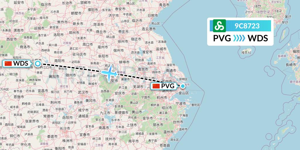 9C8723 Spring Airlines Flight Map: Shanghai to Shiyan