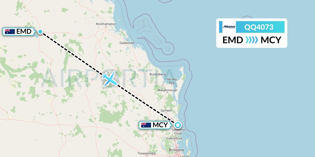 QQ4073 Alliance Airlines Flight Map: Emerald to Sunshine Coast