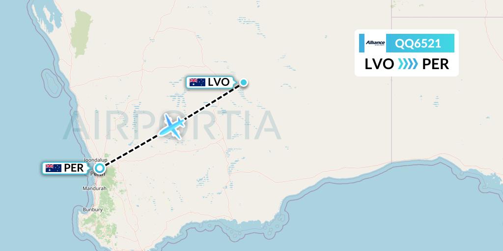 QQ6521 Alliance Airlines Flight Map: Laverton to Perth