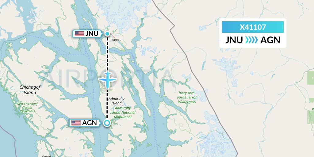 X41107 Air Excursions Flight Map: Juneau to Angoon